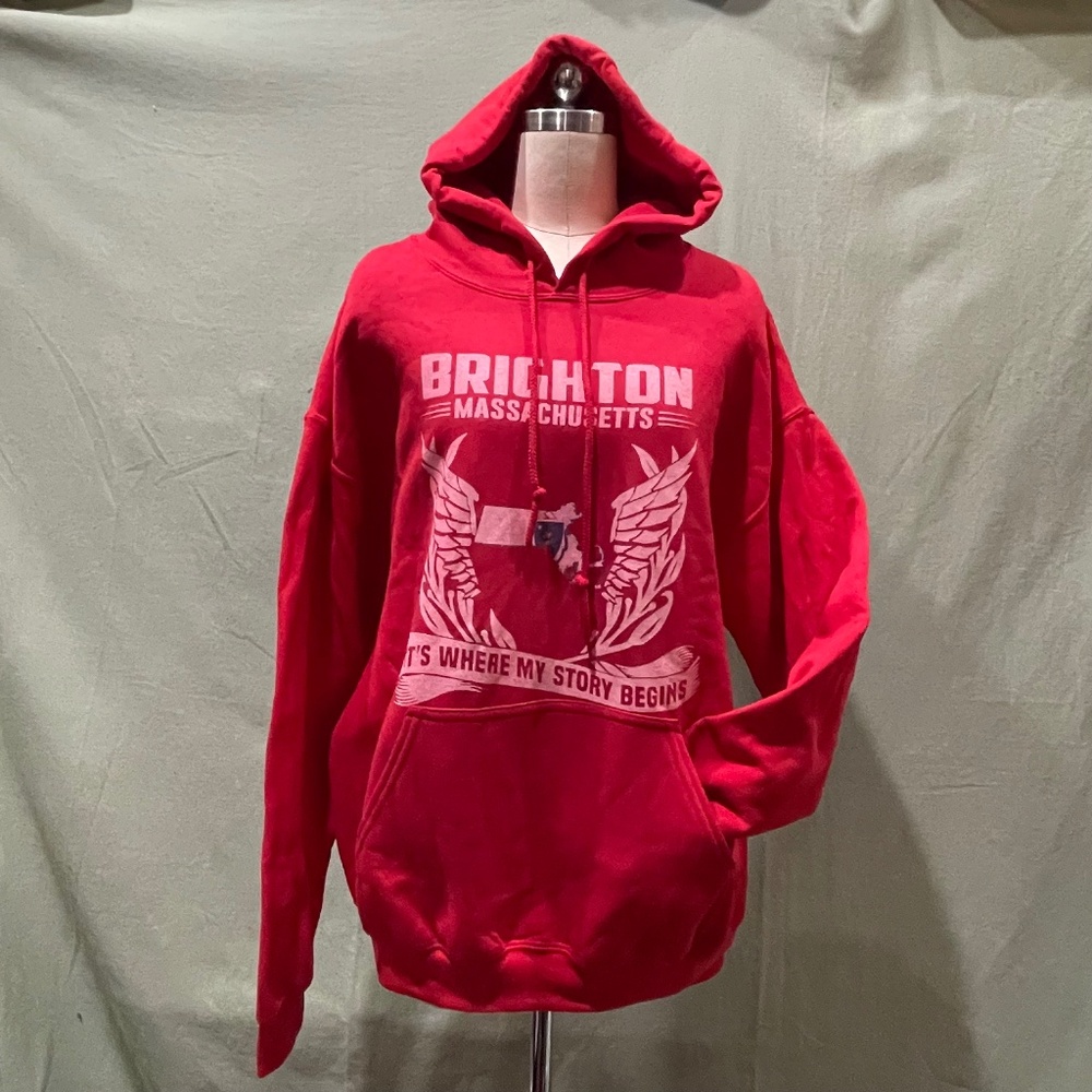 Red BRIGHTON, Massachusetts Hooded Sweatshirt, Large